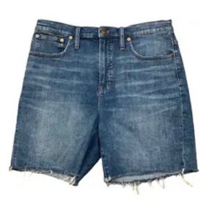 MADEWELL Denim Jean Shorts Women’s SIZE 32 Hi-Rise Mid-Length Raw Hem Stretch